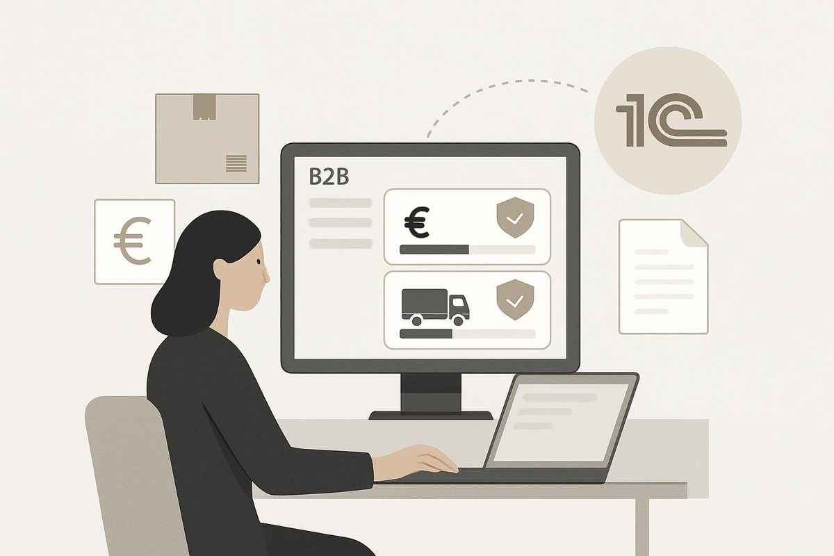 Контроль лимитов отгрузок и оплат для оптовых клиентов через B2B‑портал, связанный с 1С