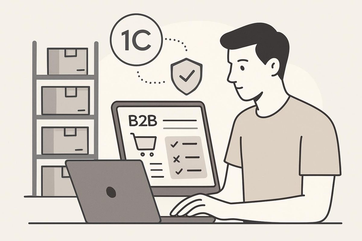 Контроль остатков и доступности товара для оптовых клиентов через B2B‑портал и 1С