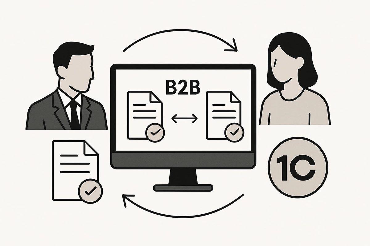 Обмен первичными документами с оптовыми клиентами через B2B‑портал и 1С