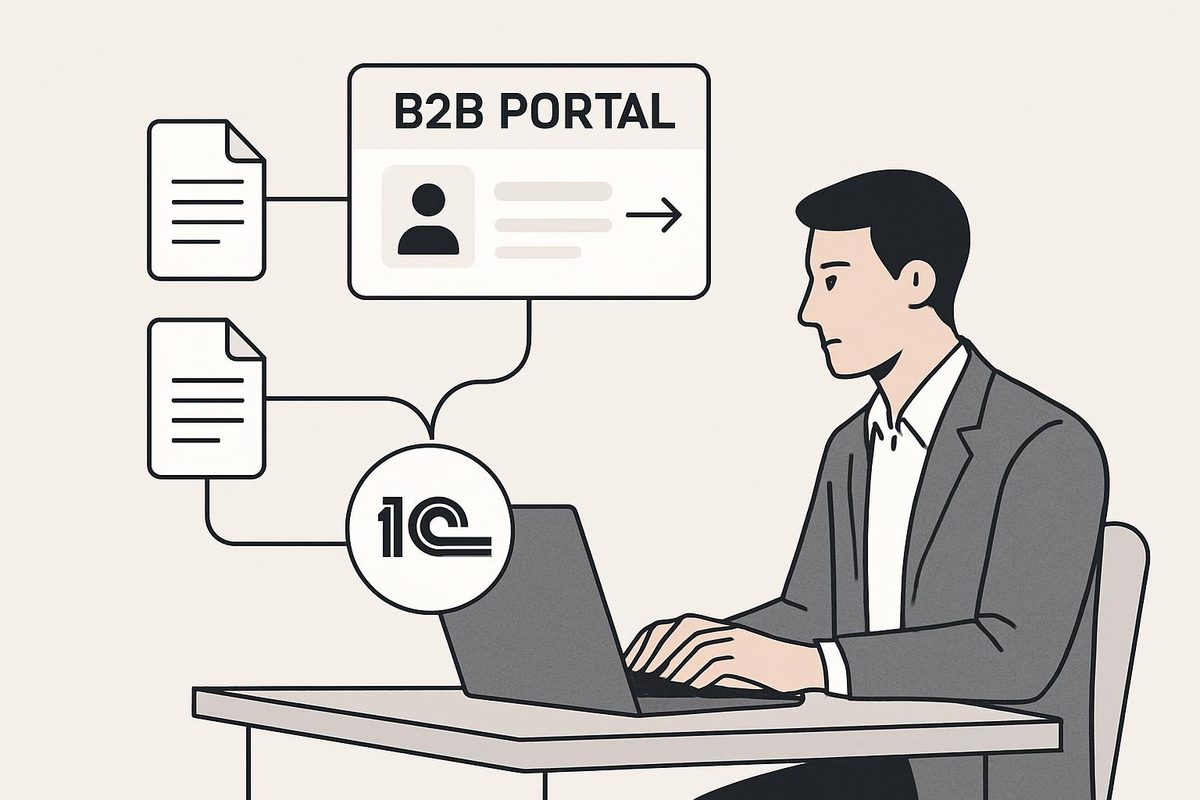 Сквозной документооборот с оптовыми клиентами через B2B‑портал и 1С